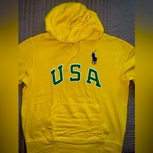 MEN’S POLO RALPH LAUREN HOODIE SIZE XL YELLOW & GREEN USA ADDITION.